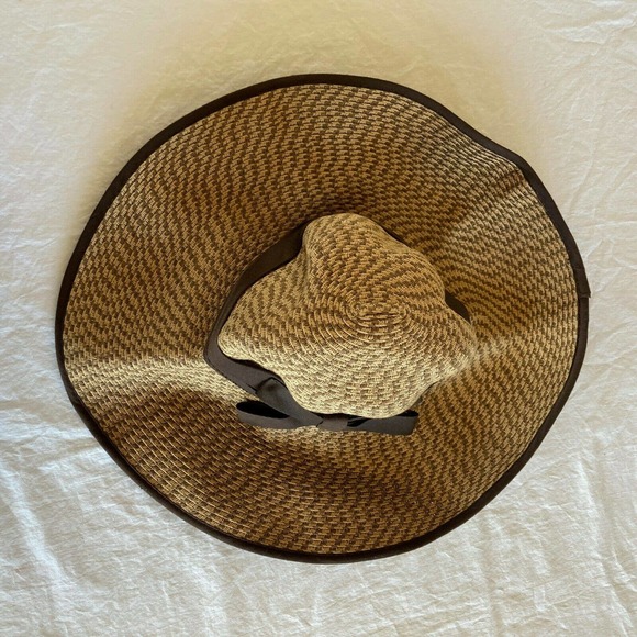 Floppy 100% Paper Straw Hat Obagj Medical Beach Brown Tan Tweed Pattern One SZ - Picture 7 of 8
